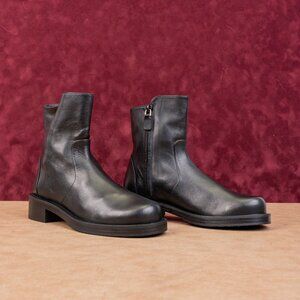 Stuart Weitzman Women Sadie Black Leather Zip Dress Office Ankle Boots sz 5B